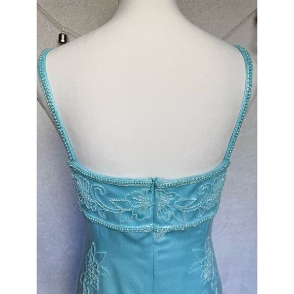 Vintage 90's Cach'e Blue Beaded Floral Maxi Princess Gown Dress Medium - Picture 11 of 13